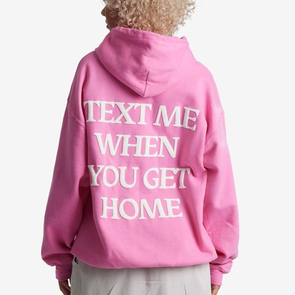 Text Me When You Get Home Lonely Ghost Pink Hoodie with Logo